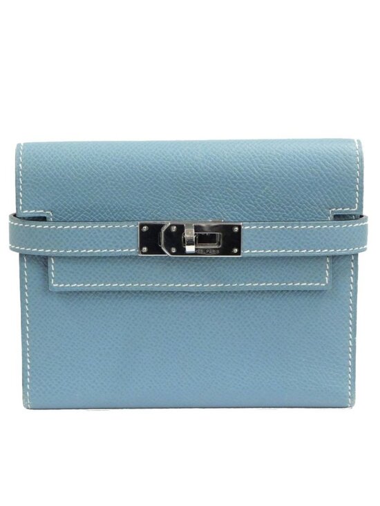 Hermes Handbags - Hermes Kelly Wallet Compact Trifold Blue Jean Silver Hardware